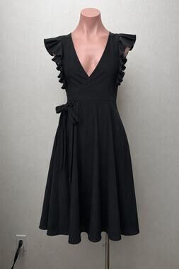 Subtropicalia Black Vera Ruffle Sleeveless Wrap Dress S